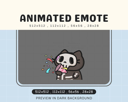 Animated Skull Cat Congrats Emote: Halloween Twitch, Discord, YouTube (Digital Download)