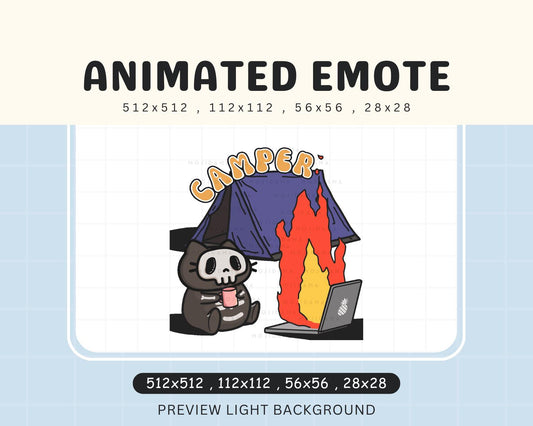 Animated Skull Cat Emote: Halloween Camper, Spooky Twitch/Discord Stream (Digital Download)