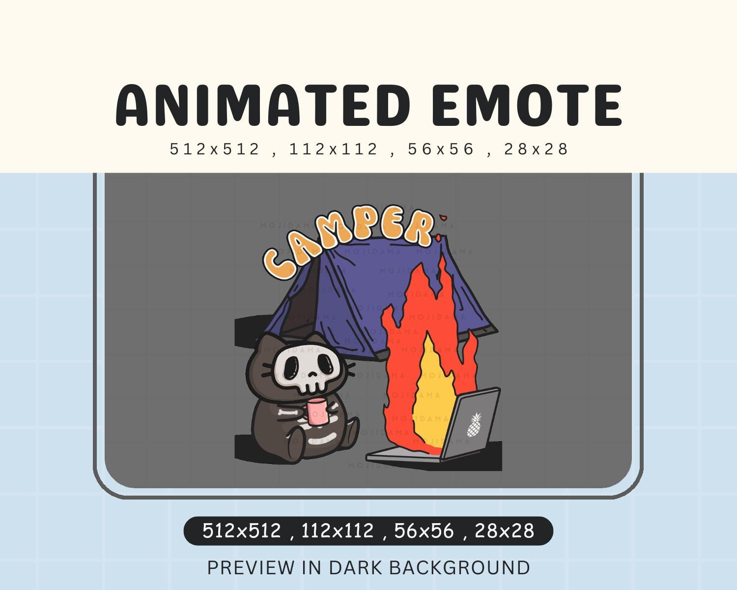 Animated Skull Cat Emote: Halloween Camper, Spooky Twitch/Discord Stream (Digital Download)