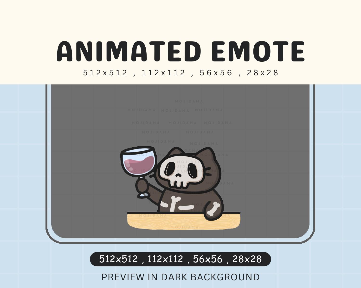 Skull Cat Halloween Wine Animated Emote: Spooky Twitch/Discord Stream Emoji (Digital Download)