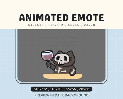 Skull Cat Halloween Wine Animated Emote: Spooky Twitch/Discord Stream Emoji (Digital Download)
