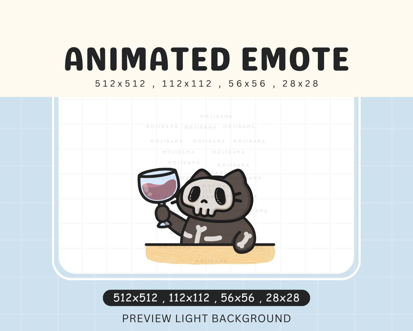 Skull Cat Halloween Wine Animated Emote: Spooky Twitch/Discord Stream Emoji (Digital Download)