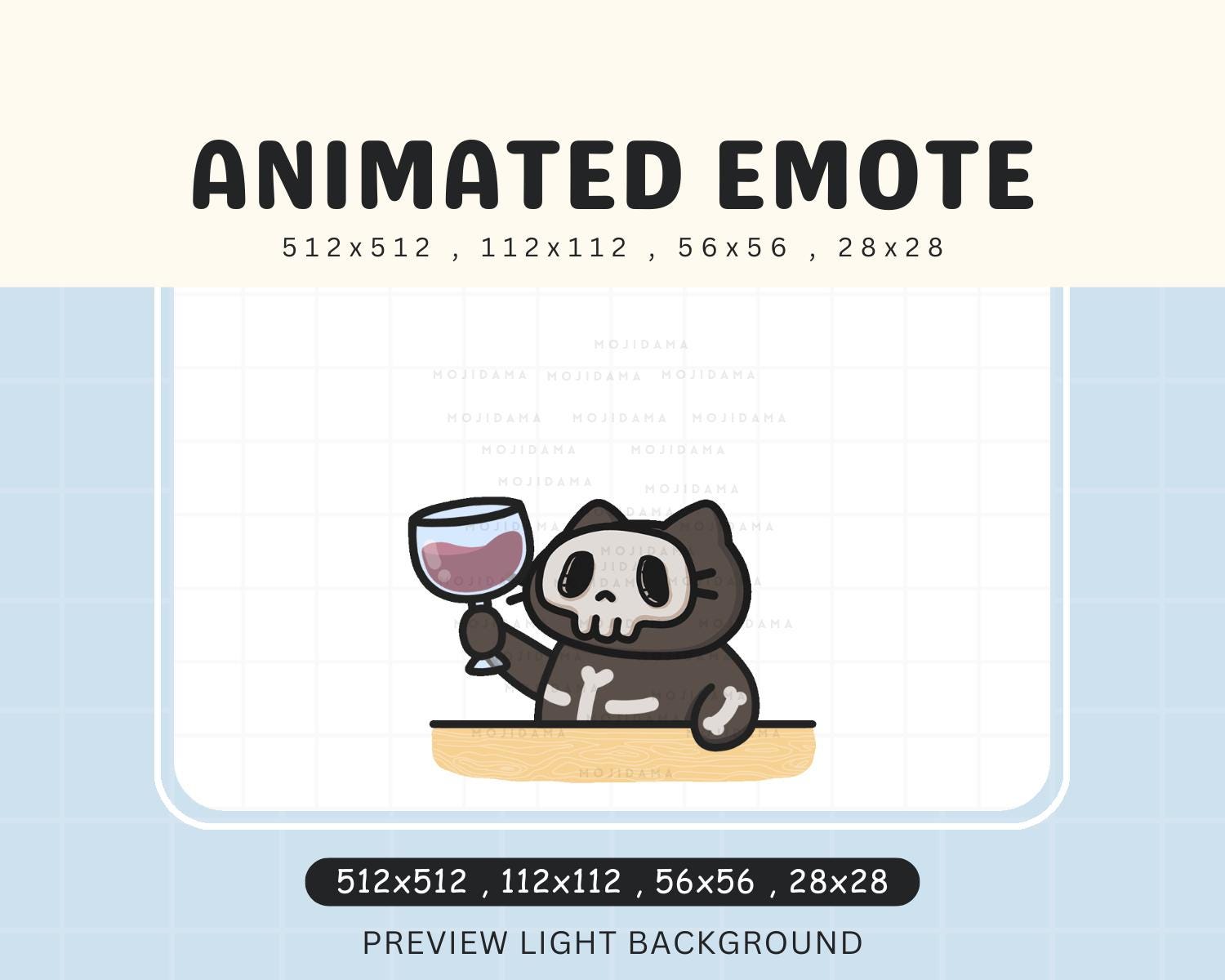 Skull Cat Halloween Wine Animated Emote: Spooky Twitch/Discord Stream Emoji (Digital Download)