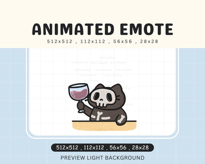 Skull Cat Halloween Wine Animated Emote: Spooky Twitch/Discord Stream Emoji (Digital Download)