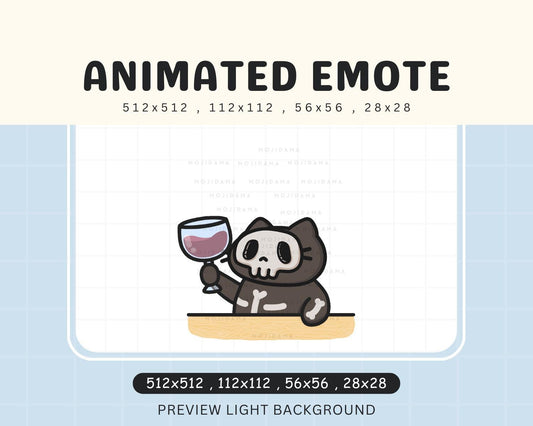 Skull Cat Halloween Wine Animated Emote: Spooky Twitch/Discord Stream Emoji (Digital Download)