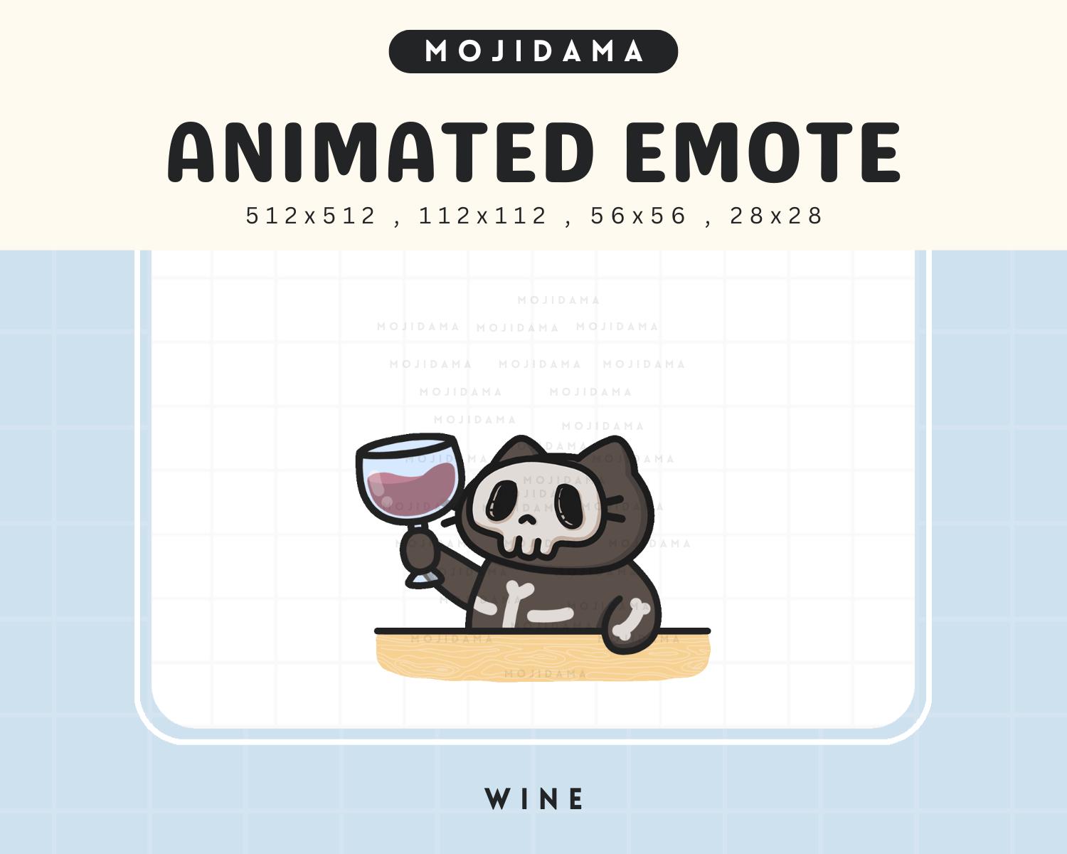Skull Cat Halloween Wine Animated Emote: Spooky Twitch/Discord Stream Emoji (Digital Download)