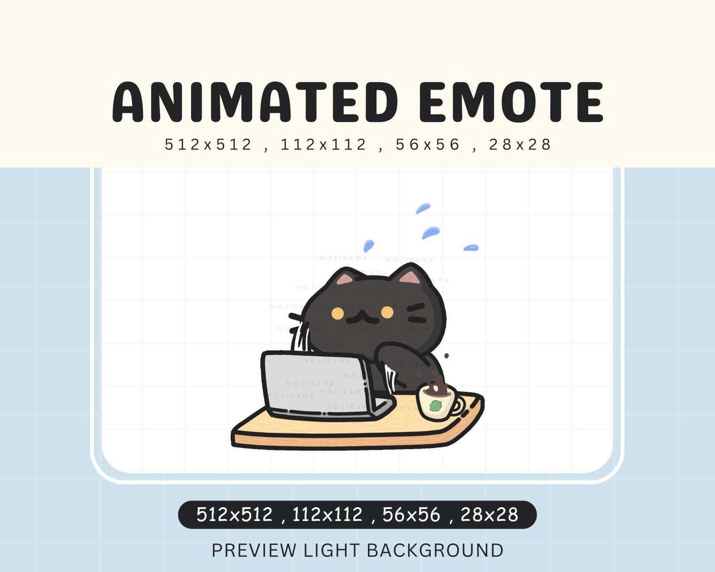 Animated Black Cat Typing Emote: Chibi Twitch Kitty (Digital Download)