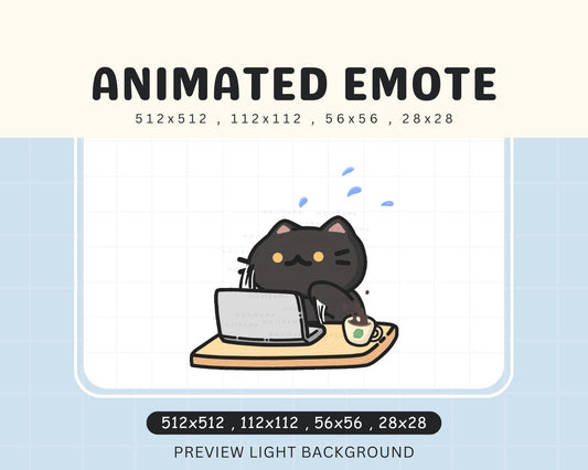 Animated Black Cat Typing Emote: Chibi Twitch Kitty (Digital Download)