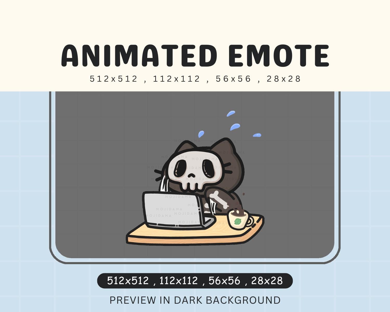 Halloween Animated Twitch Emote: Skull Cat Typing (Digital Download