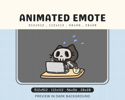 Halloween Animated Twitch Emote: Skull Cat Typing (Digital Download