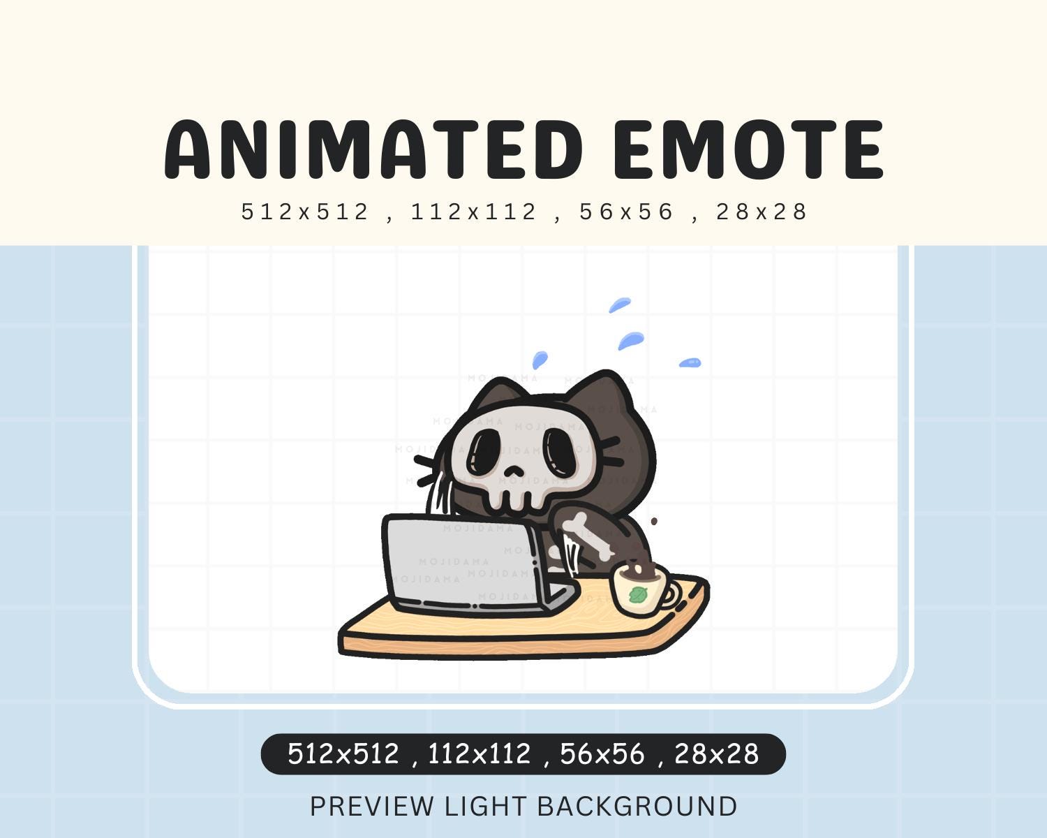 Halloween Animated Twitch Emote: Skull Cat Typing (Digital Download
