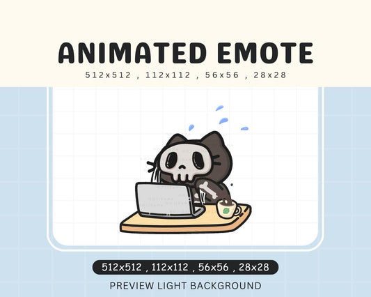 Halloween Animated Twitch Emote: Skull Cat Typing (Digital Download
