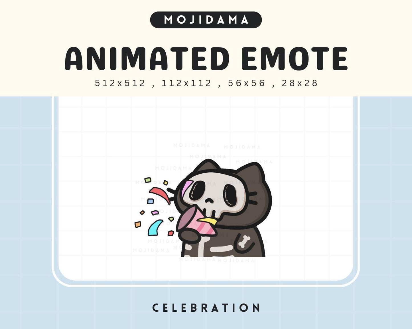 Animated Skull Cat Congrats Emote: Halloween Twitch, Discord, YouTube (Digital Download)
