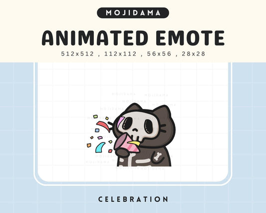 Animated Skull Cat Congrats Emote: Halloween Twitch, Discord, YouTube (Digital Download)