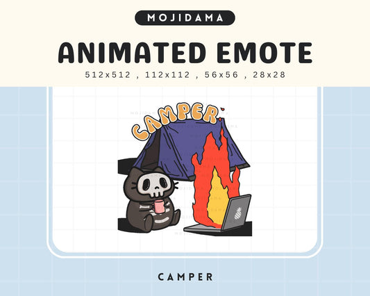 Animated Skull Cat Emote: Halloween Camper, Spooky Twitch/Discord Stream (Digital Download)