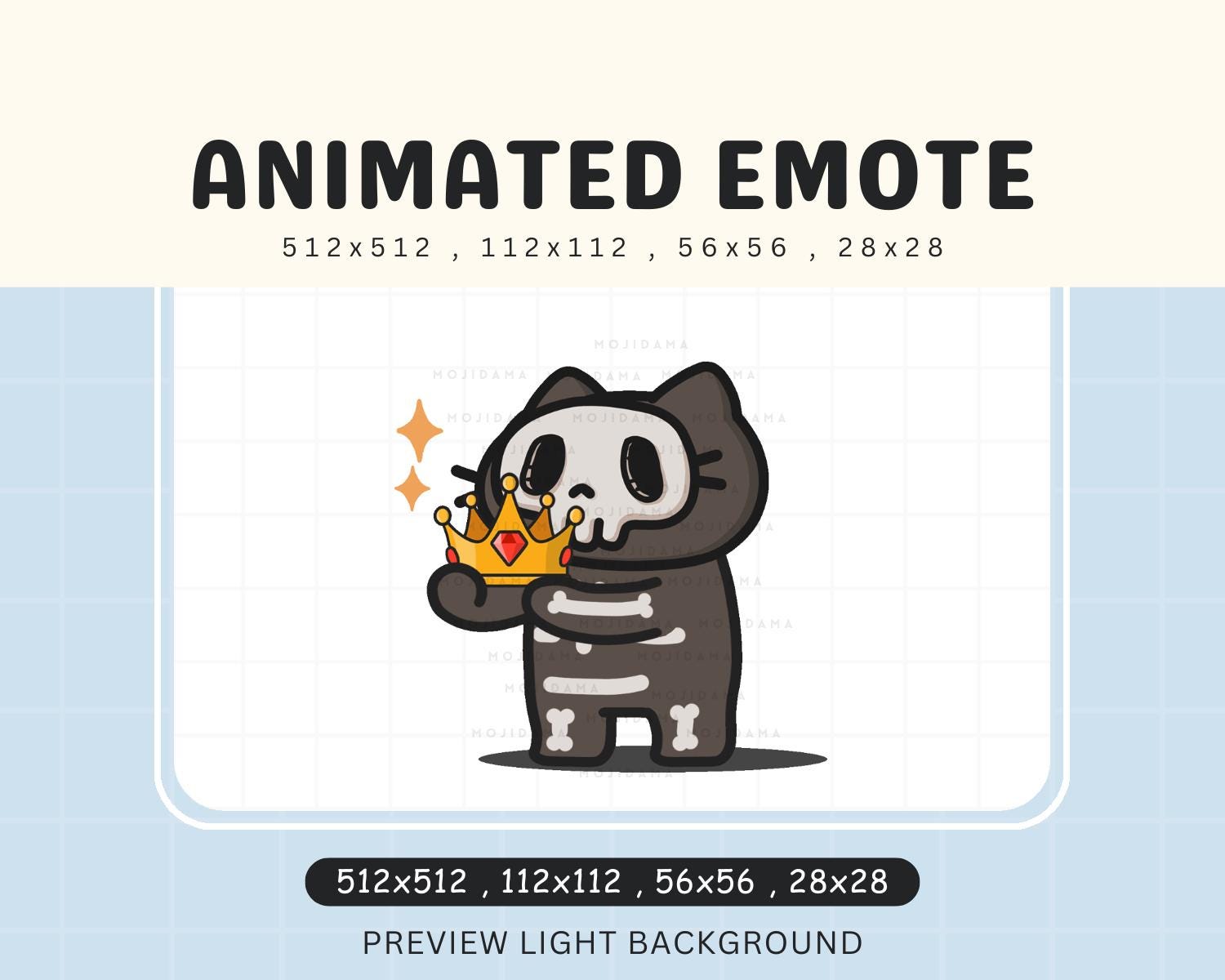 Animated Skull Cat Halloween Crown Emote: Spooky Twitch Stream Overlay (Digital Download