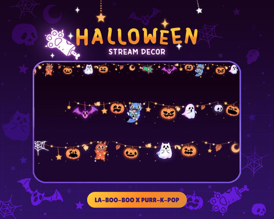 Halloween Twitch Decor Overlay: Animated Cat Ghost Stream Decoration Live Youtube Kick Vtuber