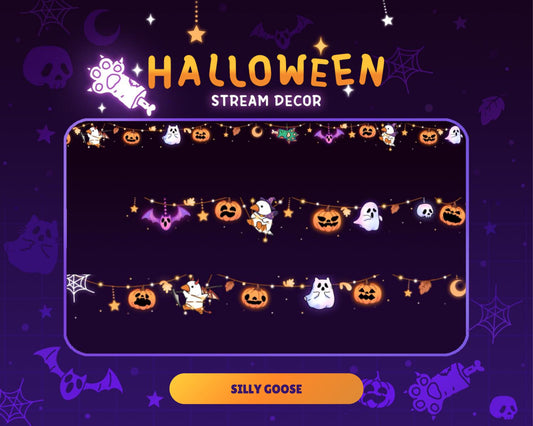 Halloween Stream Decoration Animated Overlays: Cute Goose Pumpkin Twitch Decor Ghost Vtuber Streamlabs OBS