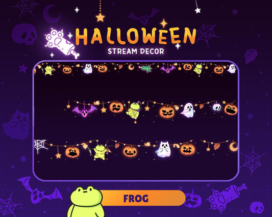 Animated Halloween Twitch Decoration Overlays: Frog Cute Stream Pumpkin Ghost Streamer Vtuber