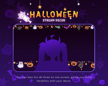 Cat Twitch Halloween Decoration Animation: Cute Kitten Pumpkin Decor Ghost Streamer Vtuber