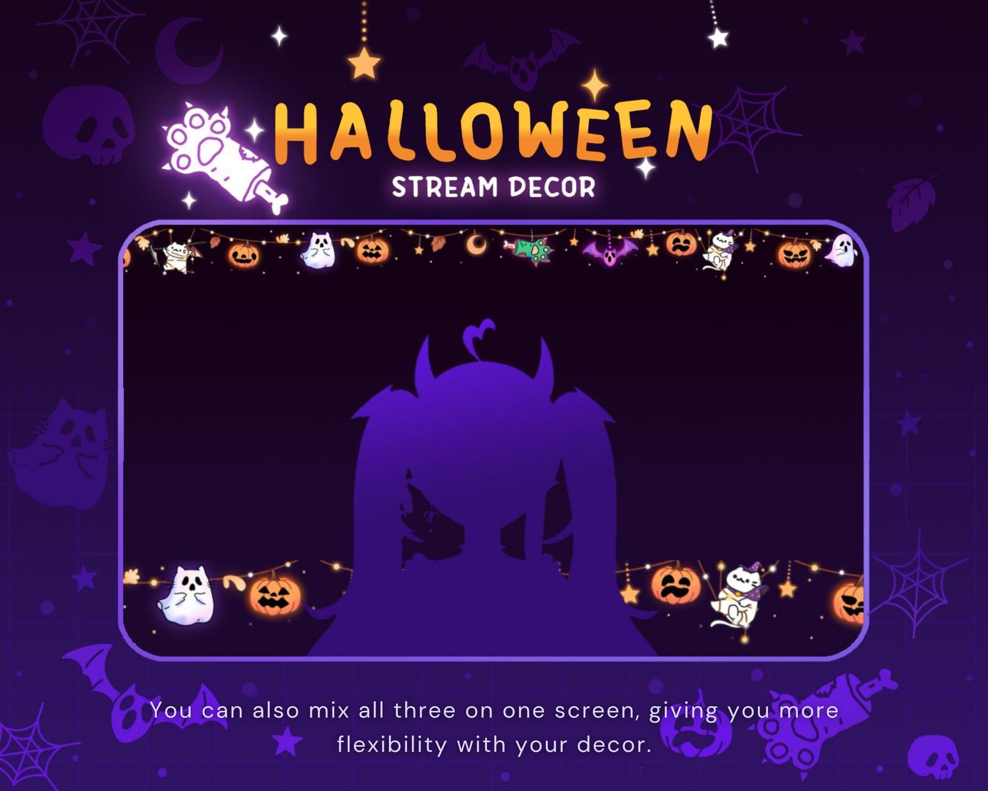 Cat Twitch Halloween Stream Decoration: Animated White Kitty Cute Pumpkin Ghost