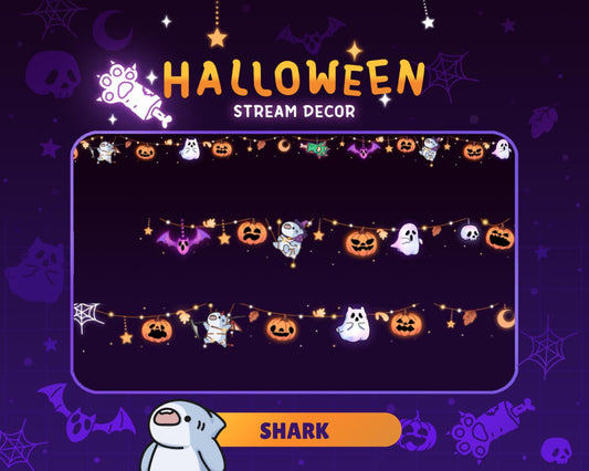 Halloween Twitch Decoration Animated Overlays: Shark Cute Stream Pumpkin Ghost Decor Vtuber