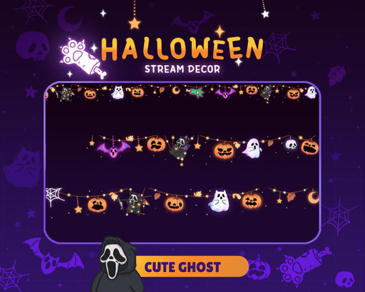 Animated Twitch Halloween Decoration Overlays: Cute Ghost Cozy Dark Decor Pumpkin Streamer Vtuber