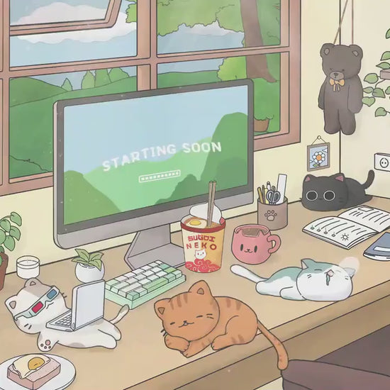 Cat Twitch Stream Animation Overlay Green Kitty Cute Animated Full Streaming Vtuber Package Obs Streamlabs Screen Cozy Aesthetic Lofi Bundle