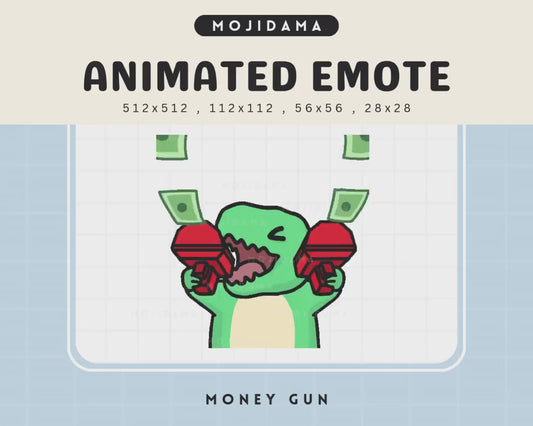 Dinosaur Twitch Emotes Animation Money Rich Cute Chibi Animated T-Rex Kawaii Emote Vtuber Streamer Live Streaming Discord Funny Emot Stream