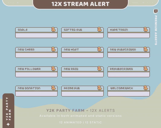 Duck Animated Stream Alerts: Y2K Party Farm, Twitch Overlay (12x)