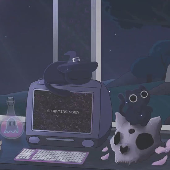 Cat Stream Animation Overlay Kitty Twitch Pack Cute Dark Spooky Animated Full Streaming Package Obs Streamlabs Aesthetic Lofi Vtuber Cozy