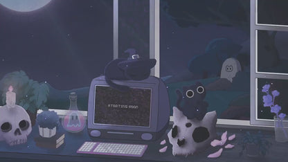 Cat Stream Animation Overlay Kitty Twitch Pack Cute Dark Spooky Animated Full Streaming Package Obs Streamlabs Aesthetic Lofi Vtuber Cozy