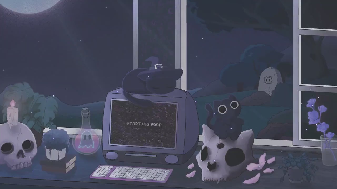 Cat Stream Animation Overlay Kitty Twitch Pack Cute Dark Spooky Animated Full Streaming Package Obs Streamlabs Aesthetic Lofi Vtuber Cozy
